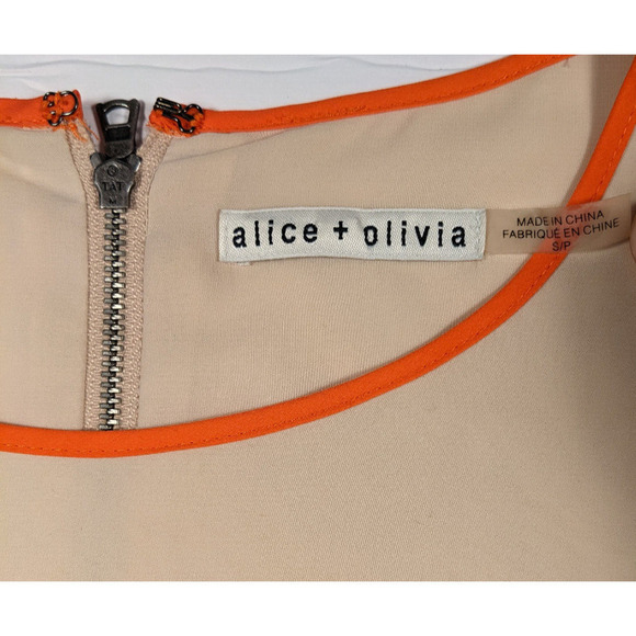 Alice + Olivia Maxi Dress Beige Orange Color Block Small Lined Zipper Sleeveless - Picture 7 of 7